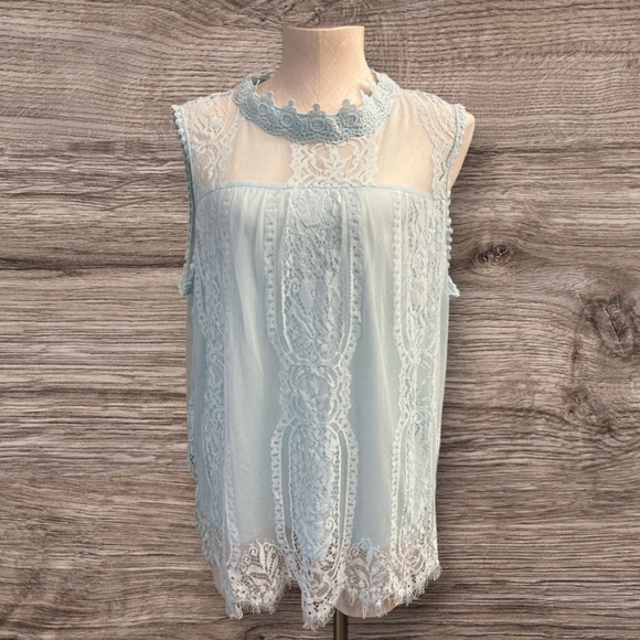 Notations Light Blue Lace Blouse - Picture 10 of 10